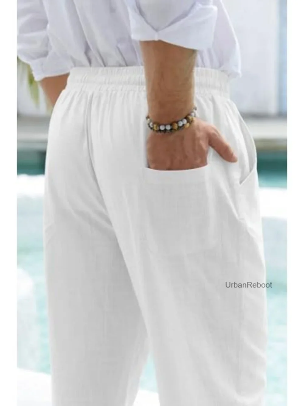 Linen Pants for Men, Elastic Waist, Relaxed Fit, Lightweight Casual Pants with